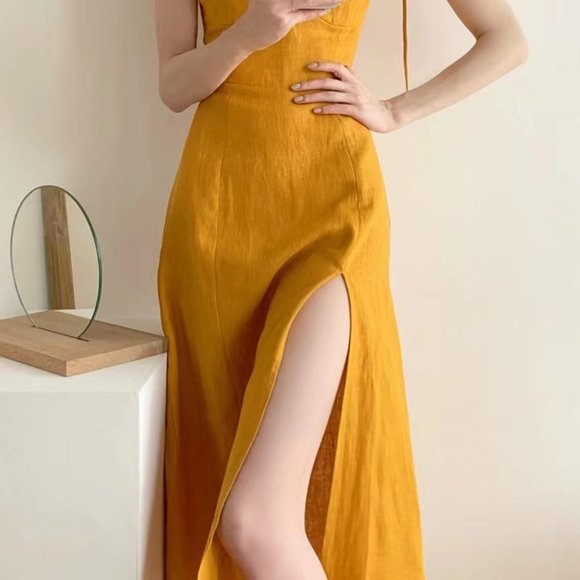 French strap dress temperament retro slim sexy slit long skirt summer - Picture 4 of 5